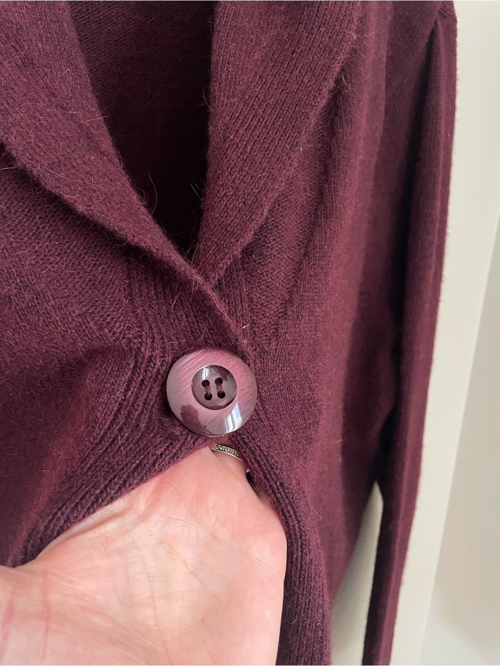 Vintage Susan Bristol Burgundy Shawl Collar Angora Wool Cardigan Sz 2X Cozy - Picture 8 of 9